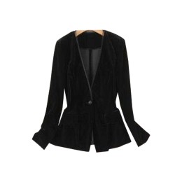 SKLS015 manufacture gold velvet small blazer, design OLV collar shoulder pad design, lotus leaf hem blazer, blazer center velvet blazer   fitted blazer   corset blazer SKLS015 manufacture gold velvet small blazer, design OLV collar shoulder pad design, lotus leaf hem blazer, blazer center velvet blazer   fitted blazer   corset blazer